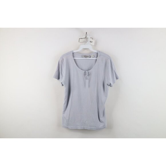 Vtg 90s Eddie Bauer Womens Large Faded Blank Tie Front Cotton Knit T-Shirt USA - Picture 1 of 15